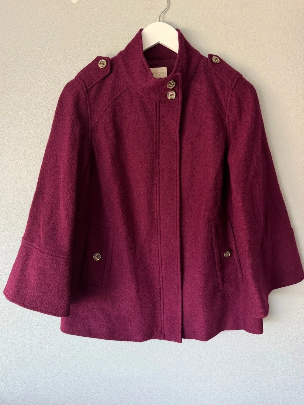 Chico’s raspberry pink 100% wool zip up jacket size 0 Women’s sz S